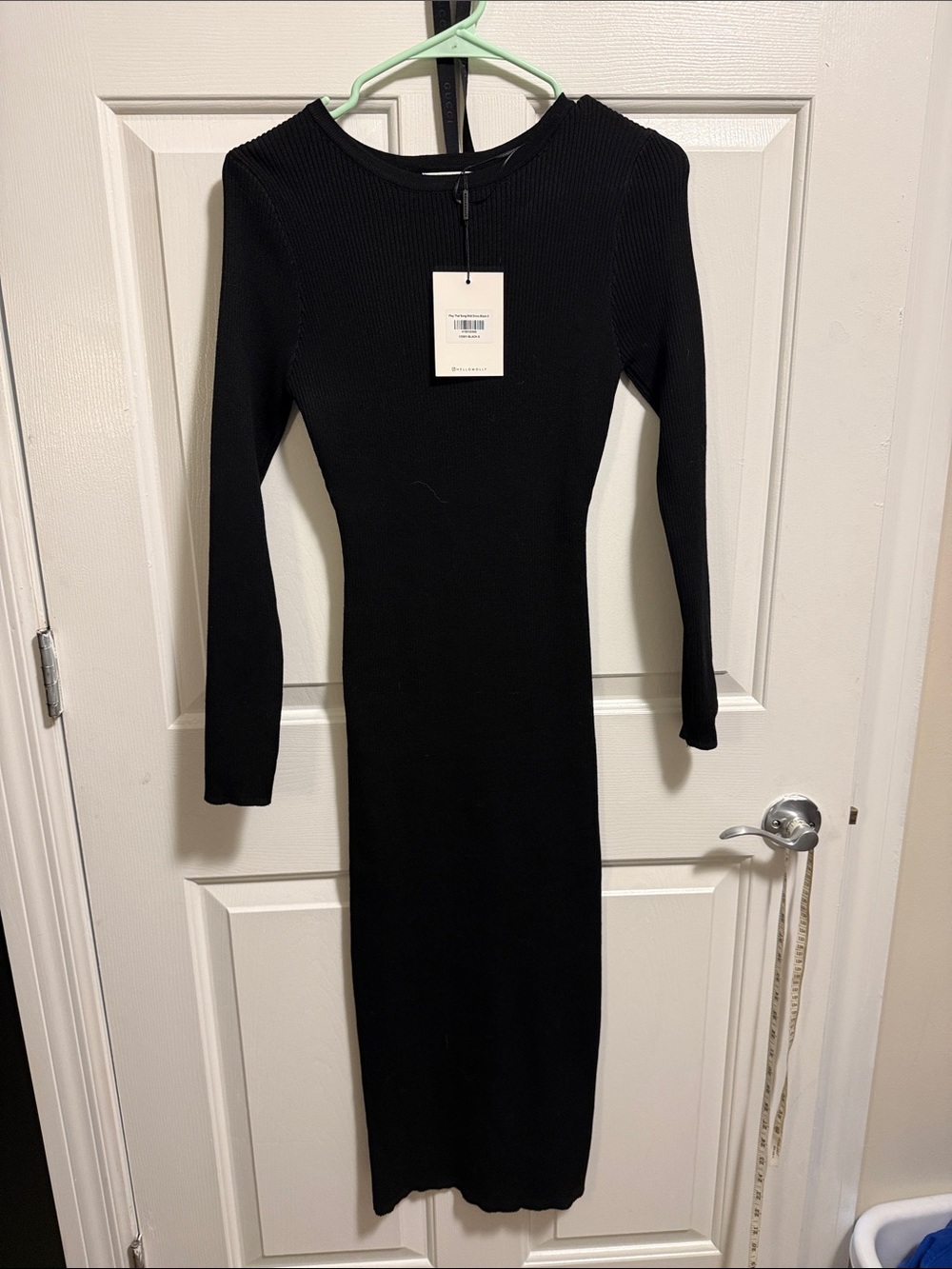Hello Molly Black Ribbed Long Sleeve Midi Dress